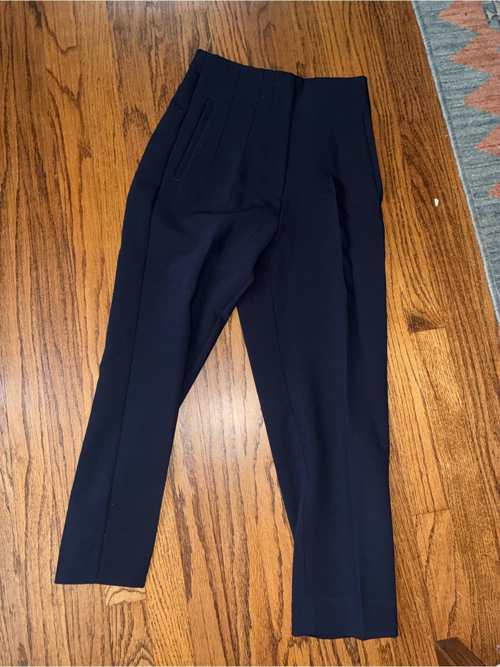 Zara Navy High-Rise Tailored Trousers